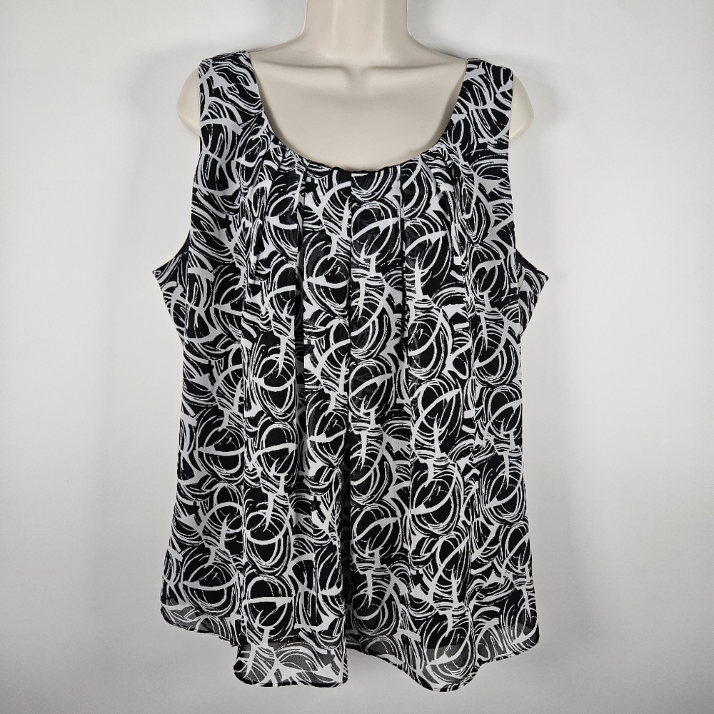 Spense Women's Sleeveless Black And White Pleated Top With Overlay Size …